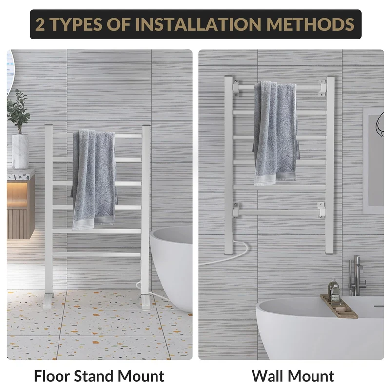 Garvee Scaldasalviette Elettrico 2-in-1, 5 Barre Riscaldanti, Metallo Bianco, Montaggio a Parete e Libero, Bagno e Camera, 50x5x70 cm