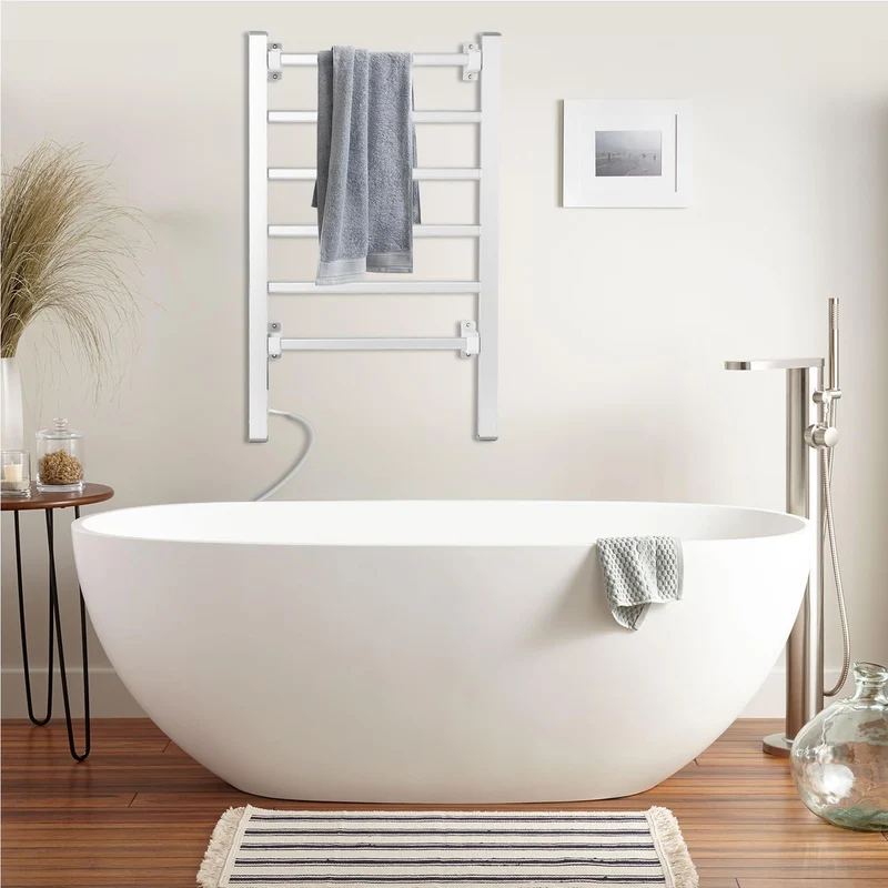 Garvee Scaldasalviette Elettrico 2-in-1, 5 Barre Riscaldanti, Metallo Bianco, Montaggio a Parete e Libero, Bagno e Camera, 50x5x70 cm