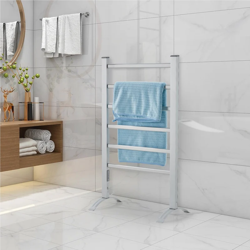 Garvee Scaldasalviette Elettrico 2-in-1, 5 Barre Riscaldanti, Metallo Bianco, Montaggio a Parete e Libero, Bagno e Camera, 50x5x70 cm