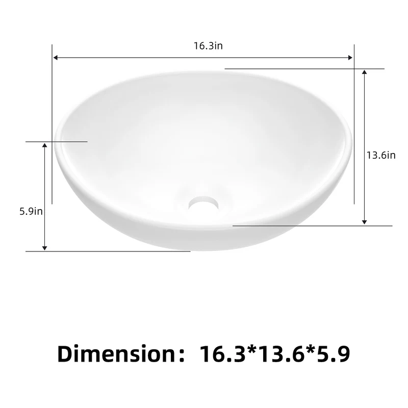 Garvee Lavabo da Bagno Ellittico in Ceramica Bianca, 41x33 cm, Design Moderno, Resistente a Graffi e Macchie, Installazione Sopra il Contatore, Ideale per Bagni e Bar