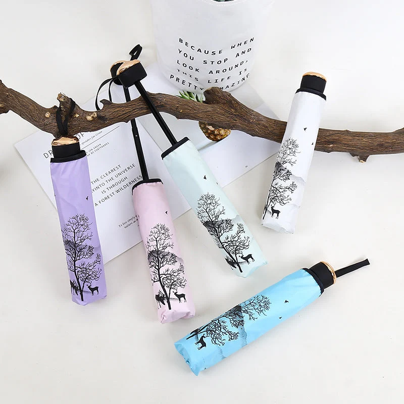 Damer Sammenleggbar Paraply med Kunstnerisk Naturdesign Luvikno