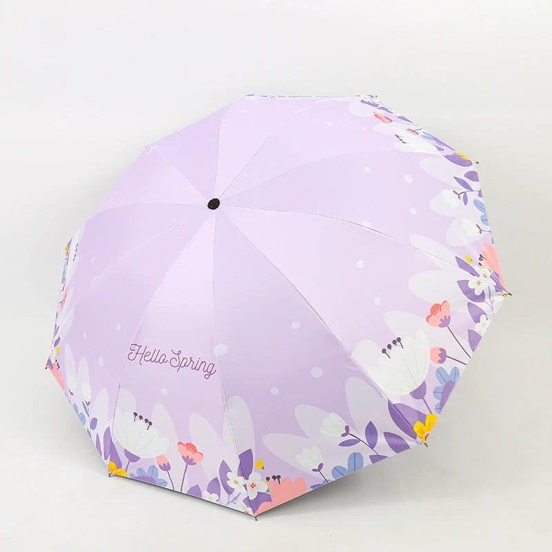 Kvinnes sammenleggbare paraply med blomsterdesign Luvikno