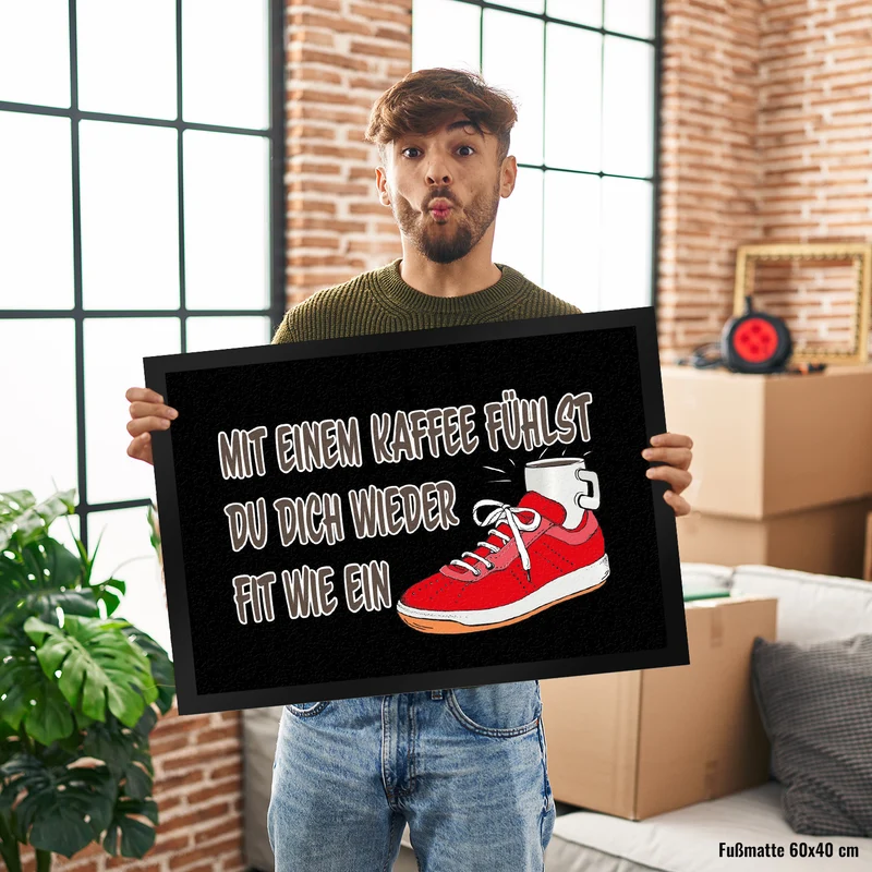 Mit Kaffee fühlst du dich fit Fußmatte in 35x50 cm