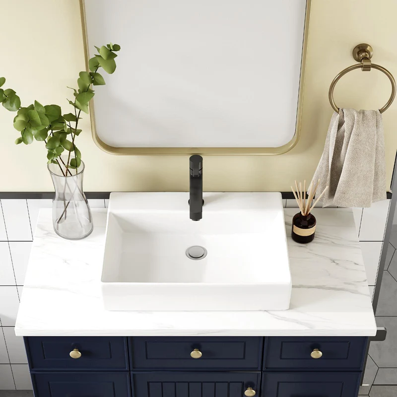 Garvee Lavabo Rettangolare in Ceramica Bianco, Profondità 12,7 cm, Bagno Contemporaneo, Facile da Pulire
