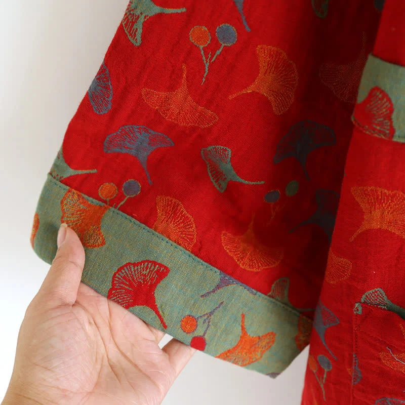 Zweifarbiger Kimono-Bademantel aus Ginkgo-Baumwollgaze