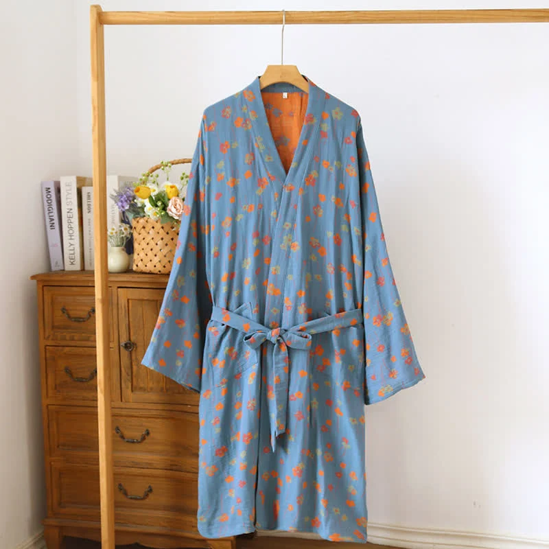Tranquil Floral Kimono Robe aus japanischer Baumwolle