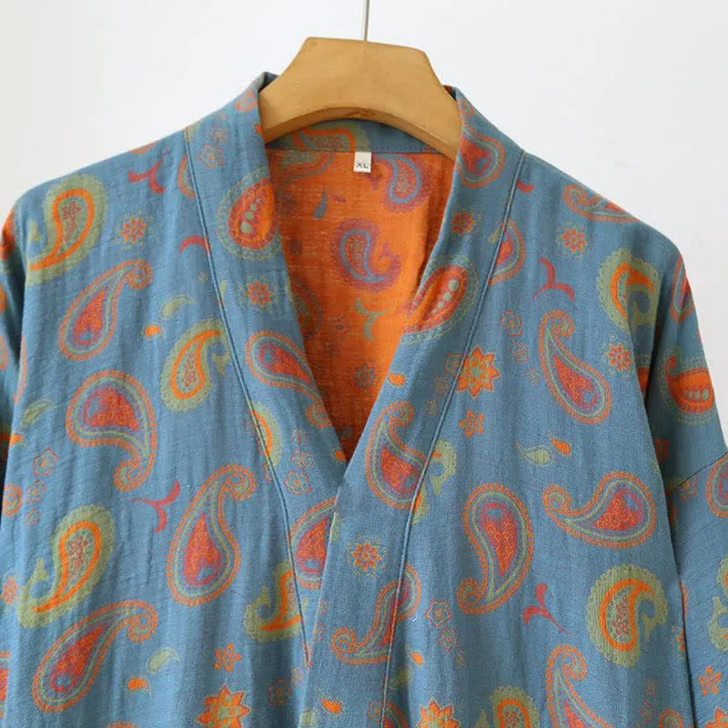 Japanischer Kimono-Bademantel aus Baumwollgaze mit Paisleymuster