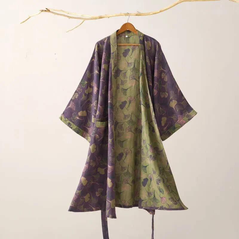 Kimono-Bademantel aus Ginkgo-Biloba-Baumwolle