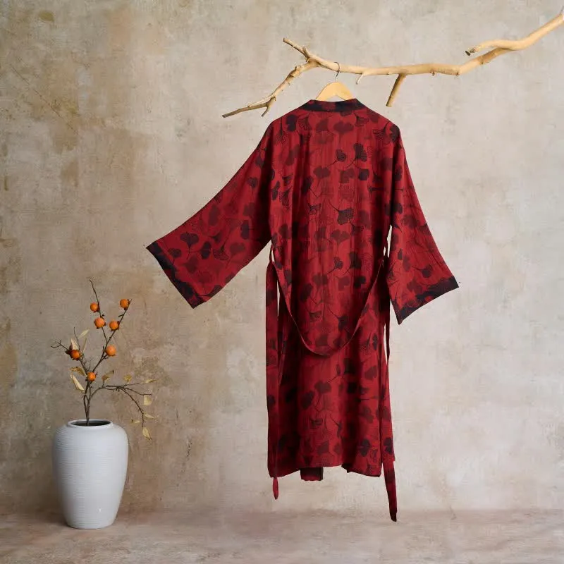Kimono-Bademantel aus Ginkgo-Biloba-Baumwolle