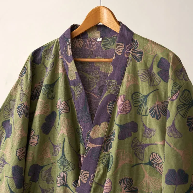 Kimono-Bademantel aus Ginkgo-Biloba-Baumwolle