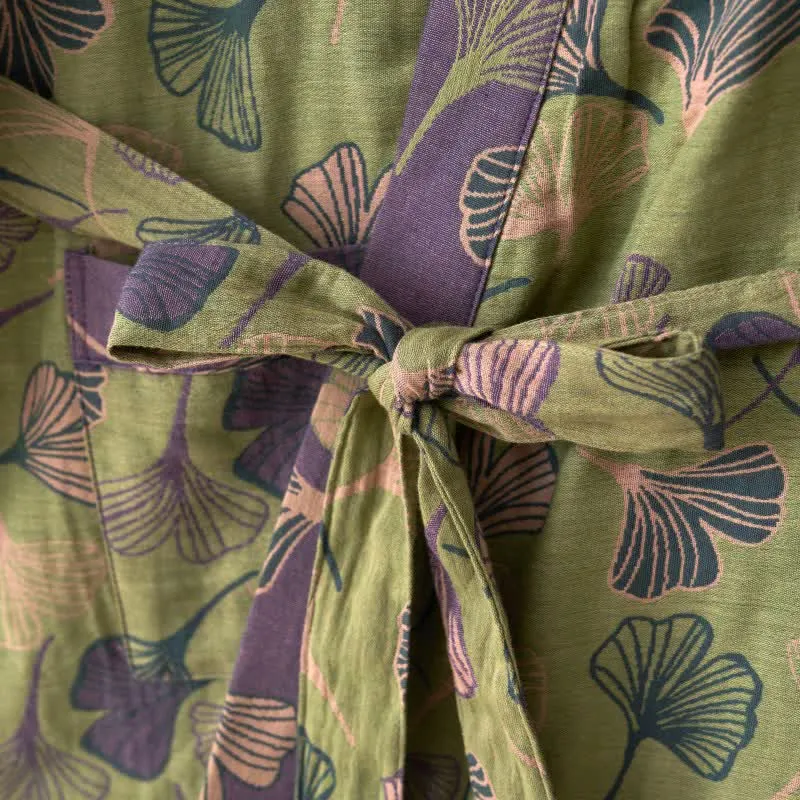 Kimono-Bademantel aus Ginkgo-Biloba-Baumwolle