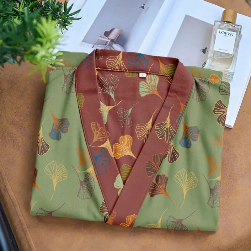 Kimono-Bademantel aus Ginkgo-Biloba-Baumwolle