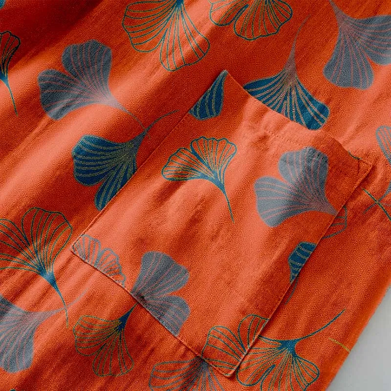 Kimono-Bademantel aus Ginkgo-Biloba-Baumwolle