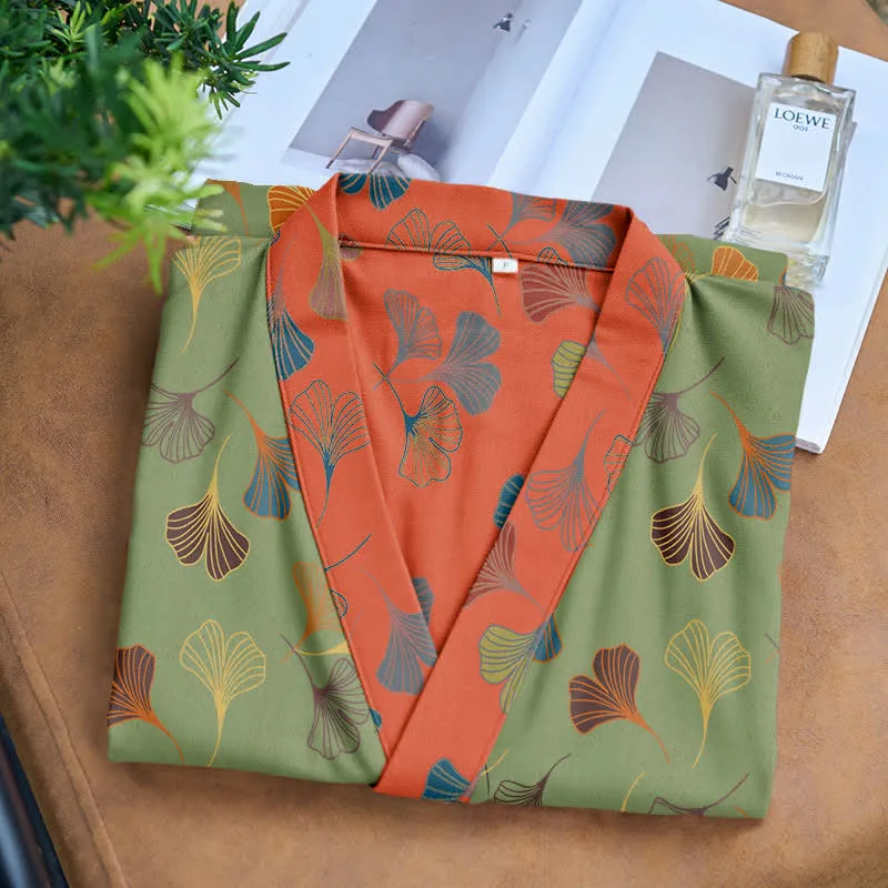 Kimono-Bademantel aus Ginkgo-Biloba-Baumwolle