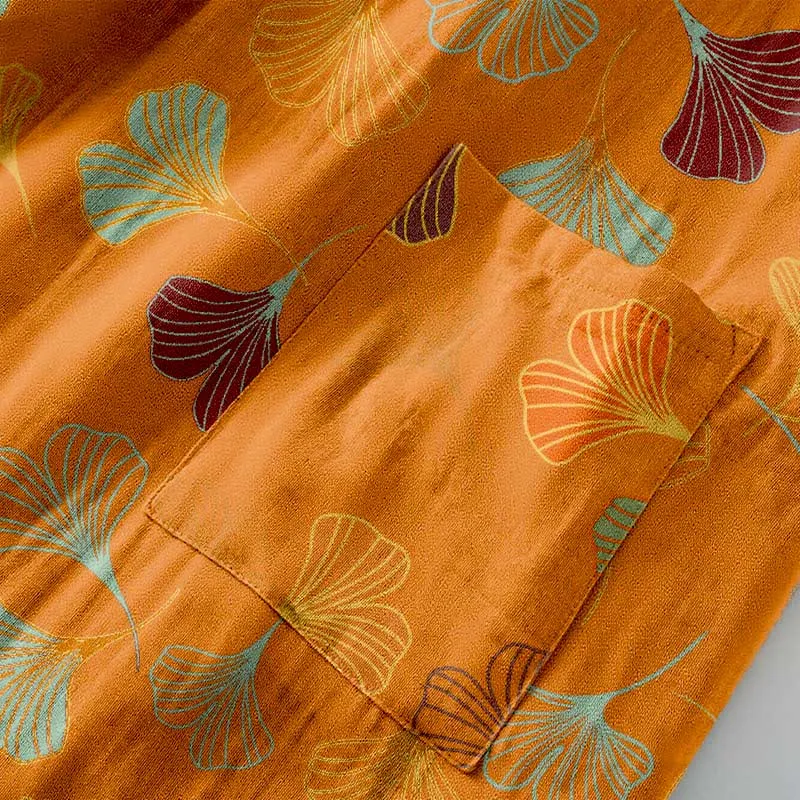 Kimono-Bademantel aus Ginkgo-Biloba-Baumwolle