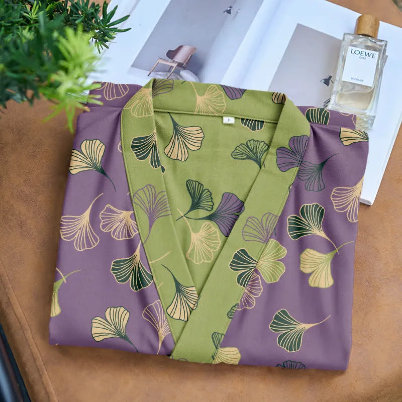 Kimono-Bademantel aus Ginkgo-Biloba-Baumwolle