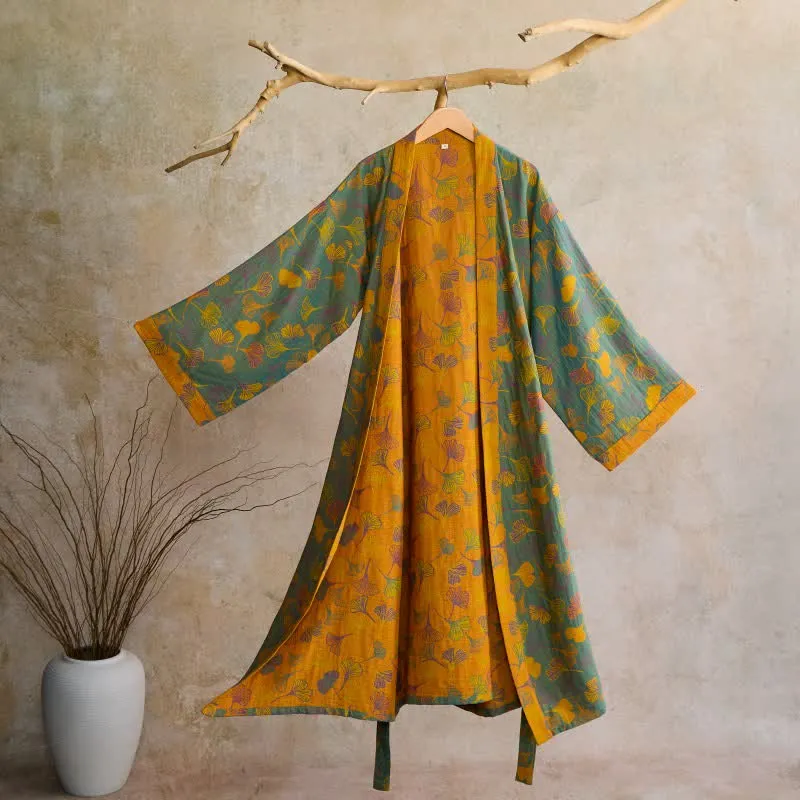 Kimono-Bademantel aus Ginkgo-Biloba-Baumwolle