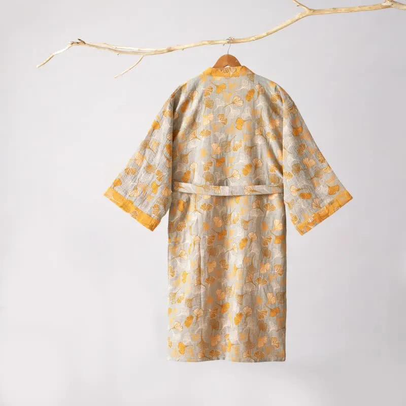 Kimono-Bademantel aus Ginkgo-Biloba-Baumwolle