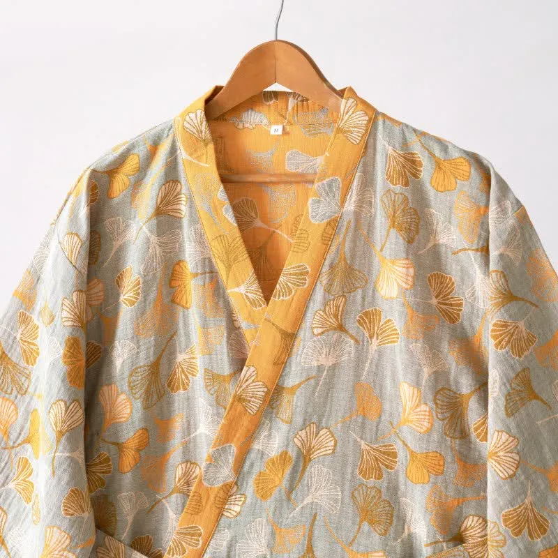 Kimono-Bademantel aus Ginkgo-Biloba-Baumwolle