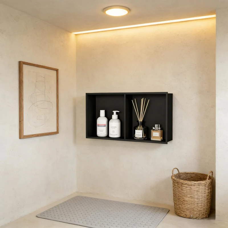 Garvee Nicchia Doccia in Acciaio Inossidabile con Doppie Mensole, Illuminazione LED Calda, Nero Opaco, Montaggio a Incasso, 61x30,5 cm, Bagno Moderno