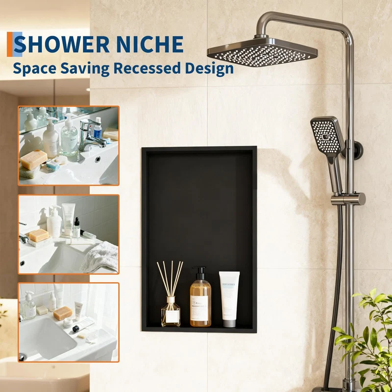 Garvee Nicchia Doccia in Acciaio Inossidabile 61x30 cm Nero Opaco con Illuminazione LED Calda per Bagno Moderno