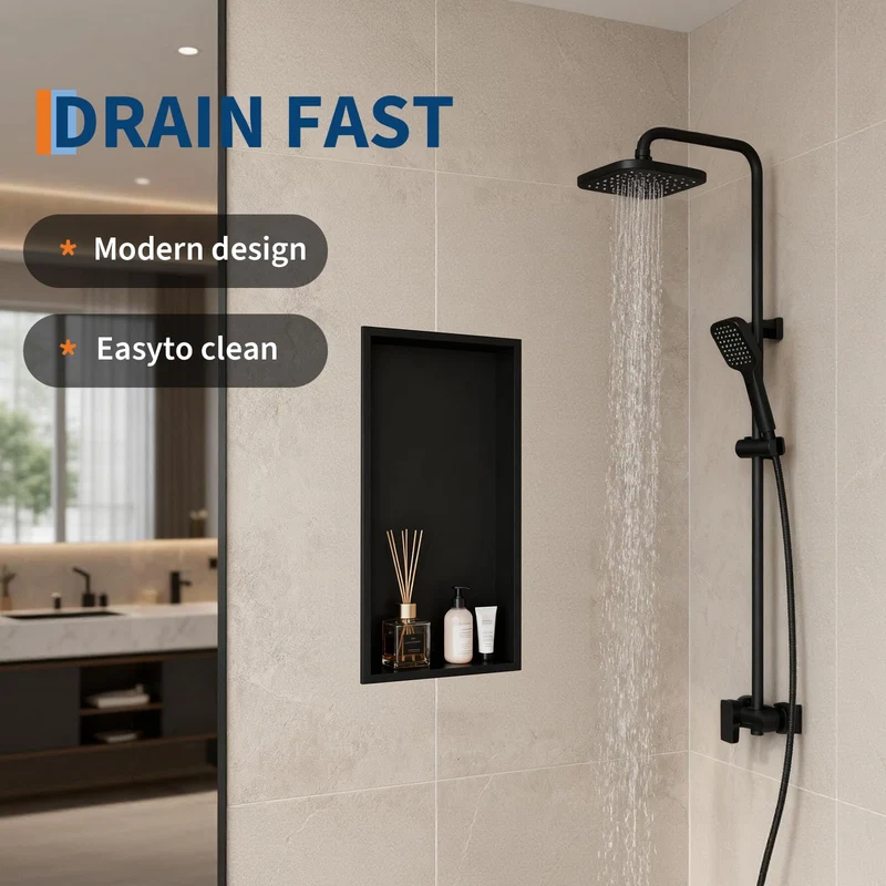 Garvee Nicchia Doccia in Acciaio Inossidabile 61x30 cm Nero Opaco con Illuminazione LED Calda per Bagno Moderno