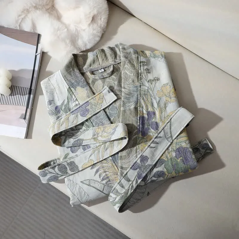 Unisex-Bademantel aus Baumwolle mit Duranta-Blumendruck