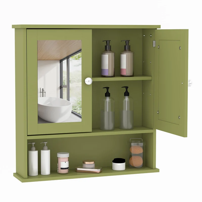 Garvee Armadio da Bagno con Specchio Mensole Regolabili Design Rustico Moderno Bianco Multiuso per Bagno e Cucina