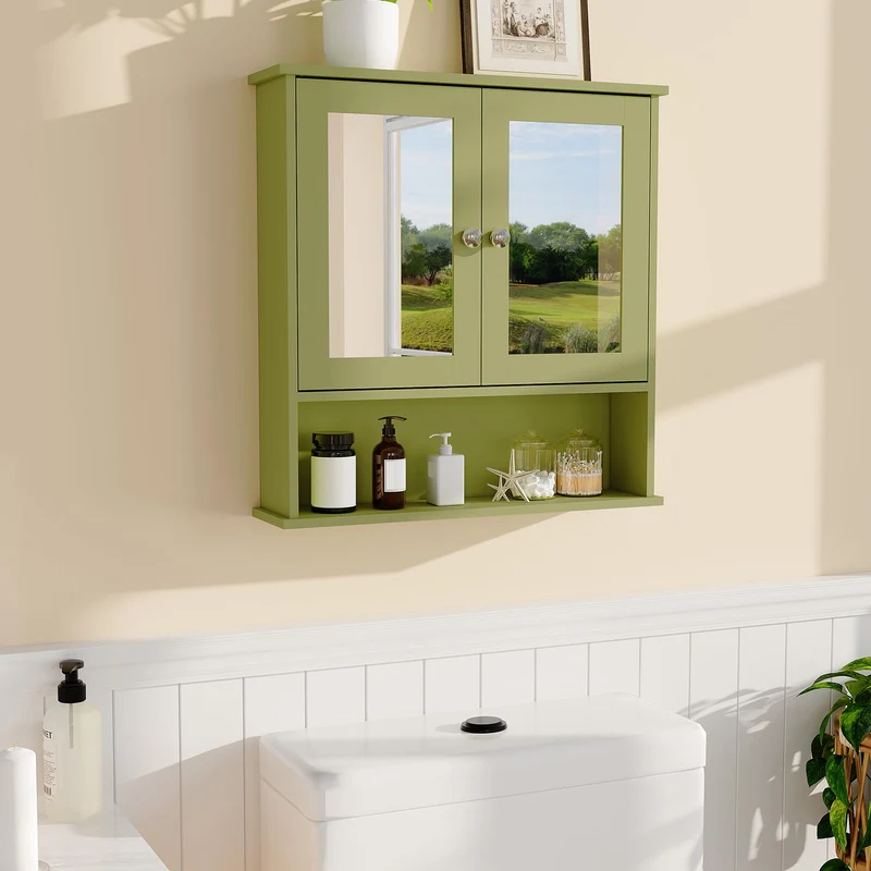 Garvee Armadio da Bagno con Specchio Mensole Regolabili Design Rustico Moderno Bianco Multiuso per Bagno e Cucina