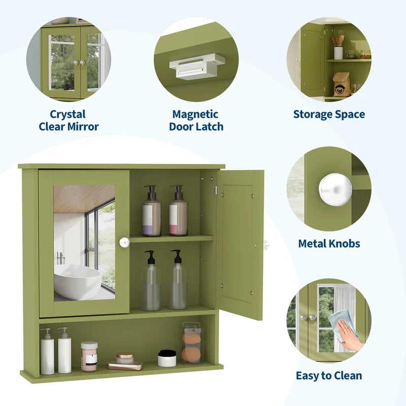 Garvee Armadio da Bagno con Specchio Mensole Regolabili Design Rustico Moderno Bianco Multiuso per Bagno e Cucina