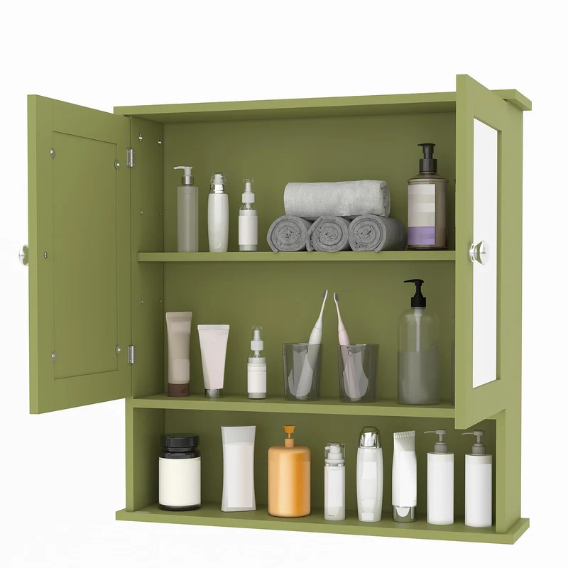 Garvee Armadio da Bagno con Specchio Mensole Regolabili Design Rustico Moderno Bianco Multiuso per Bagno e Cucina