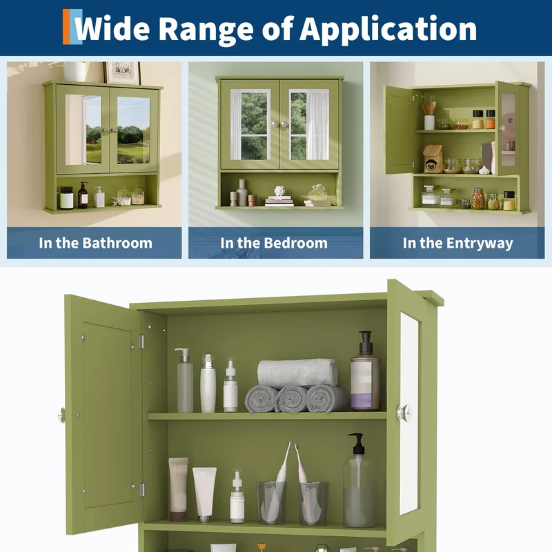 Garvee Armadio da Bagno con Specchio Mensole Regolabili Design Rustico Moderno Bianco Multiuso per Bagno e Cucina
