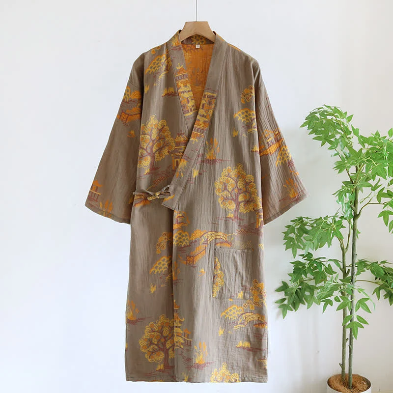 Vintage Kimono Baumwollgarn gefärbter Jacquard-Baumwollbademantel