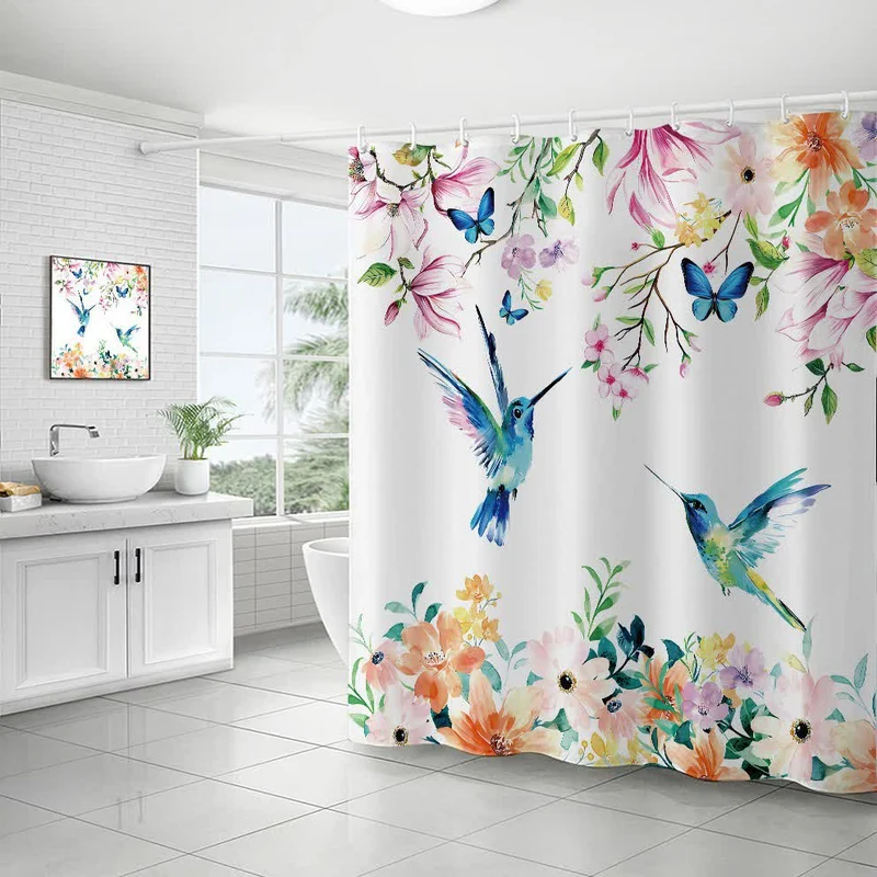 Wasserdichter dekorativer Duschvorhang mit Blumen und Vögeln