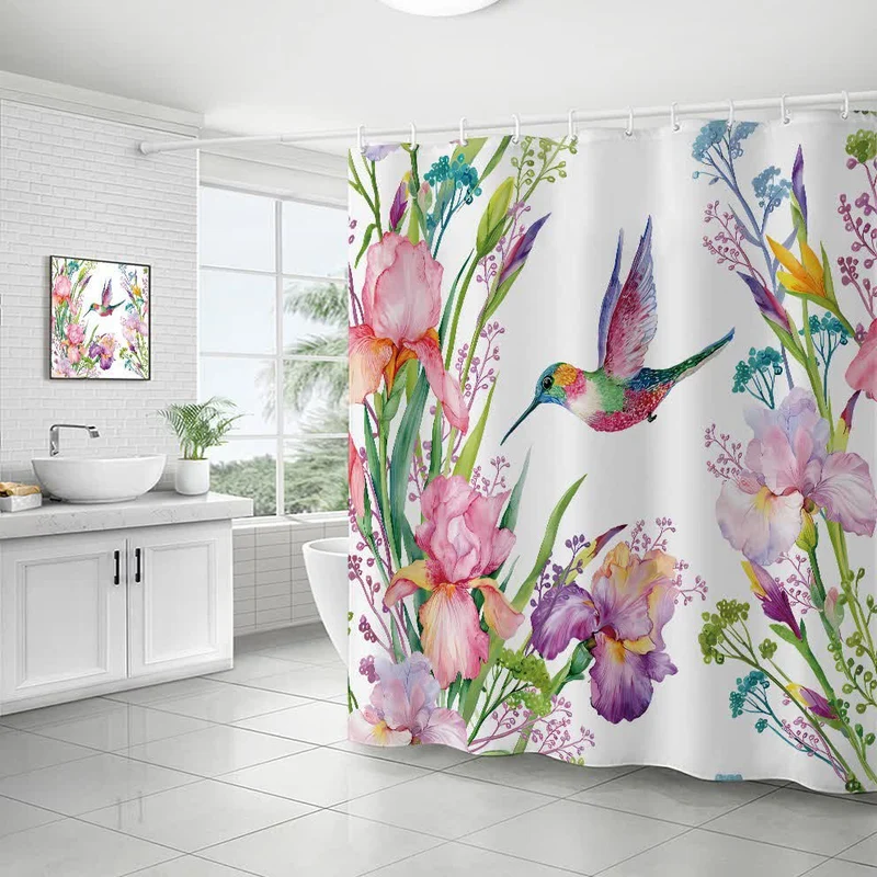Wasserdichter dekorativer Duschvorhang mit Blumen und Vögeln