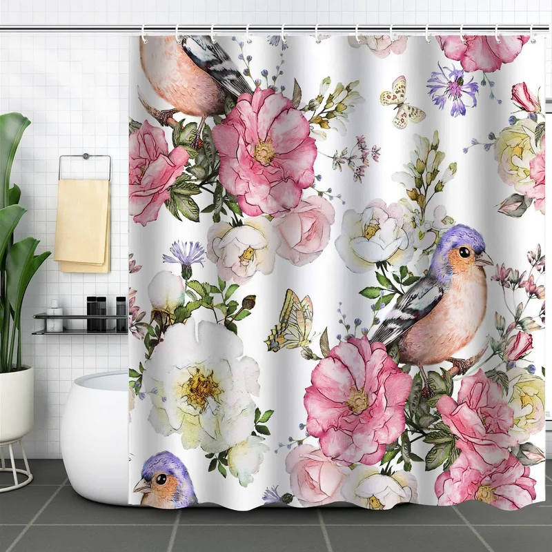 Wasserdichter dekorativer Duschvorhang mit Blumen und Vögeln