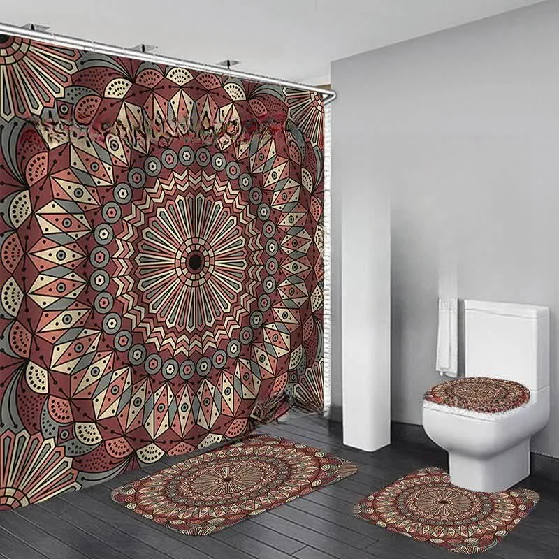 Wasserdichtes Duschvorhangmatten-Set mit Bohemian-Print