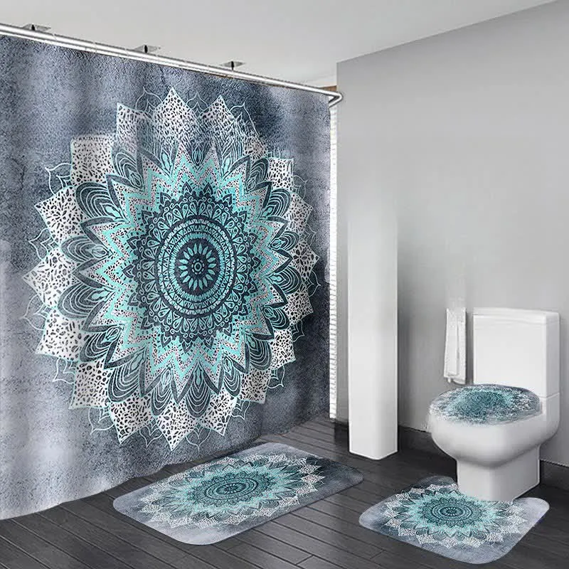 Wasserdichtes Duschvorhangmatten-Set mit Bohemian-Print