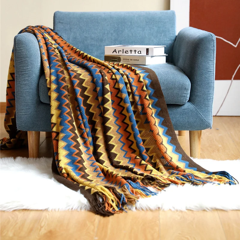 Boho Chevron Dynebesky – Håndvevd – Med Frynser – Varme JORDTONER | Luvikno
