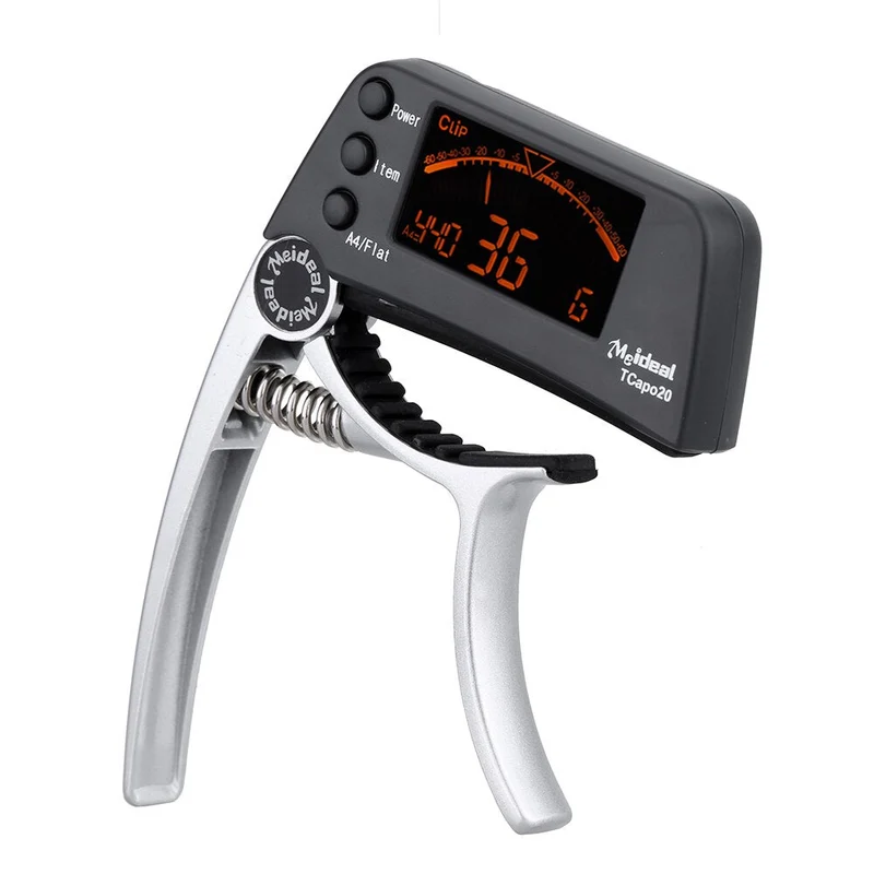 Capo & Tuner "TuneGrip" – 2-i-1 gitar tilbehør med LCD-skjerm | Luvikno