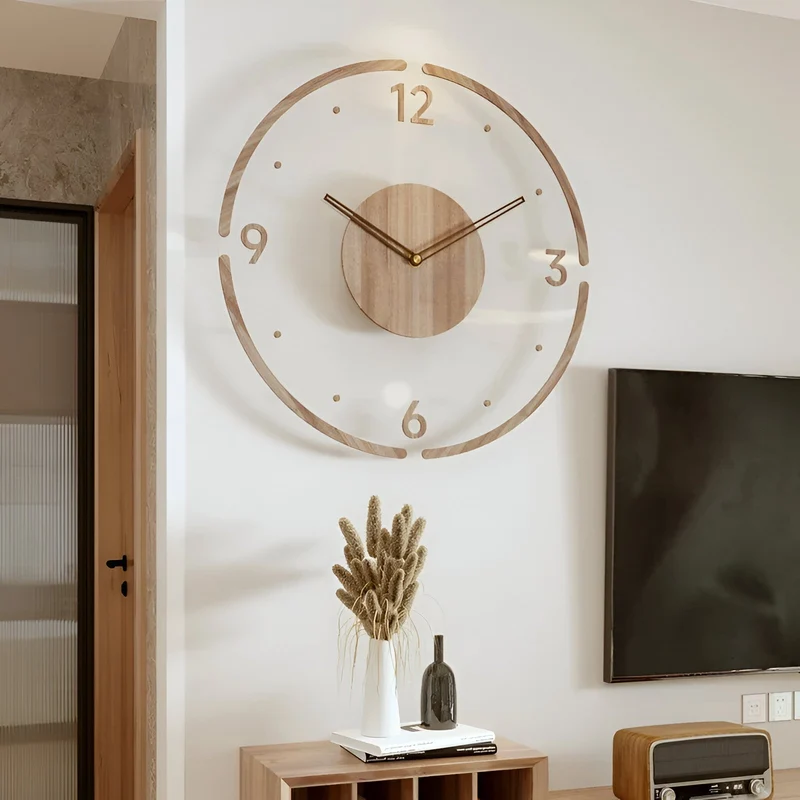 ClearWood Transparent Veggklokke – Stille Kvarts med Tre detaljer | Luvikno