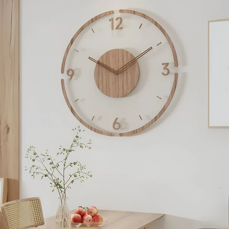 ClearWood Transparent Veggklokke – Stille Kvarts med Tre detaljer | Luvikno