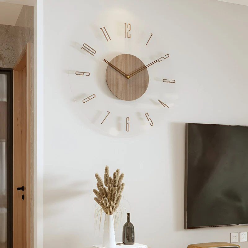 ClearWood Transparent Veggklokke – Stille Kvarts med Tre detaljer | Luvikno