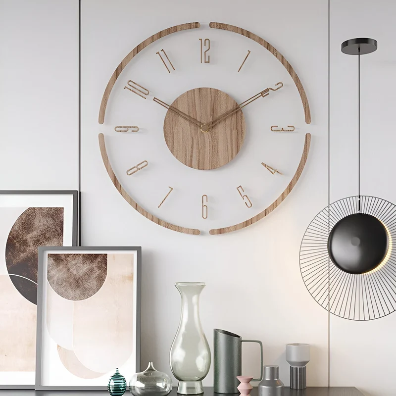ClearWood Transparent Veggklokke – Stille Kvarts med Tre detaljer | Luvikno