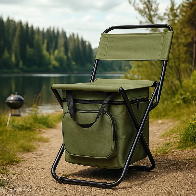 ChillPack Utendørs Stol – Sammenleggbar Campingstol med Ryggstøtte og Integrert Kjølebag | Luvikno