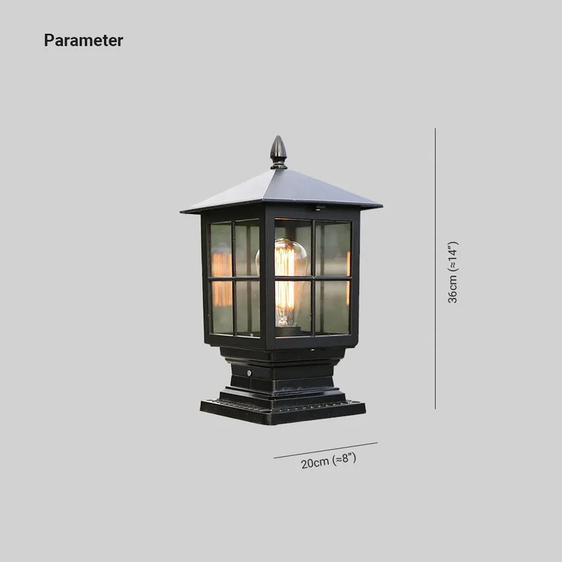 Værbeskyttet utendørs lantern på søyle i svart metall | Luvikno