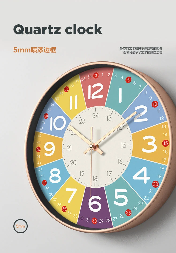Farge Time Silent Kids Clock – Lydløs Veggur med Pedagogisk Design | Luvikno