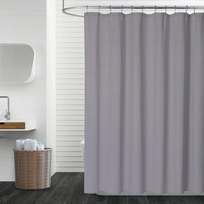 Tenda Doccia Garvee Stoffa Moderna a Righe Impermeabile 183x198cm Grigia per Bagno Hotel