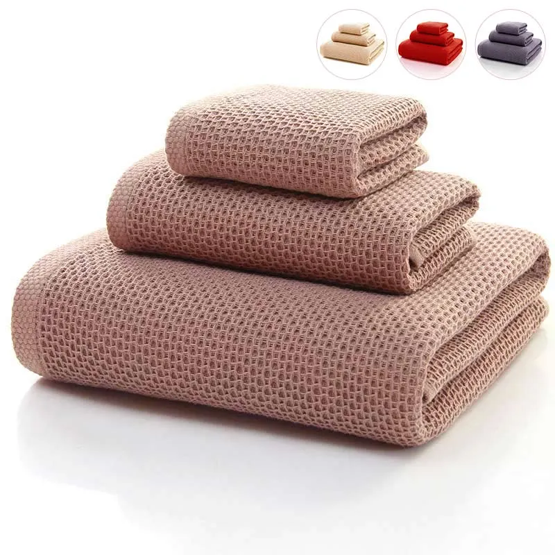 Ownkoti Einfaches Baumwollhandtuch, quadratisches Handtuchset mit Wabenmuster (3er-Pack)