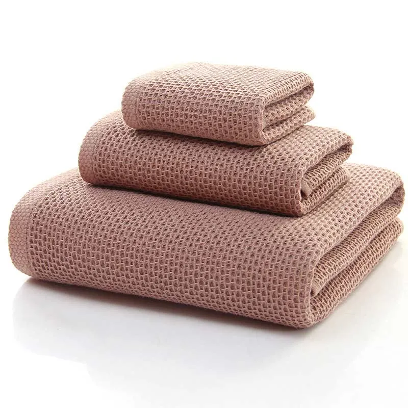 Ownkoti Einfaches Baumwollhandtuch, quadratisches Handtuchset mit Wabenmuster (3er-Pack)